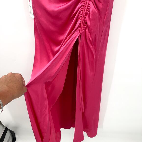 BARDOT Women's Zadie Midi Dress XS US 4 Raspberry Pink Satin Ruched NWT - Picture 9 of 16